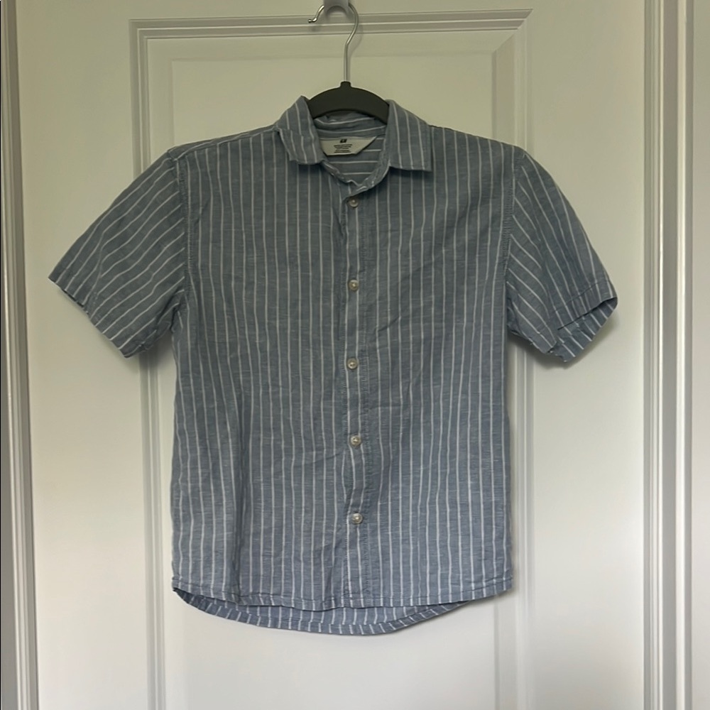 H&M Boys Linen Cotton Blend Striped Short Sleeve Shirt